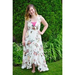 White/ Floral High-Low Wrap Dress from Leith